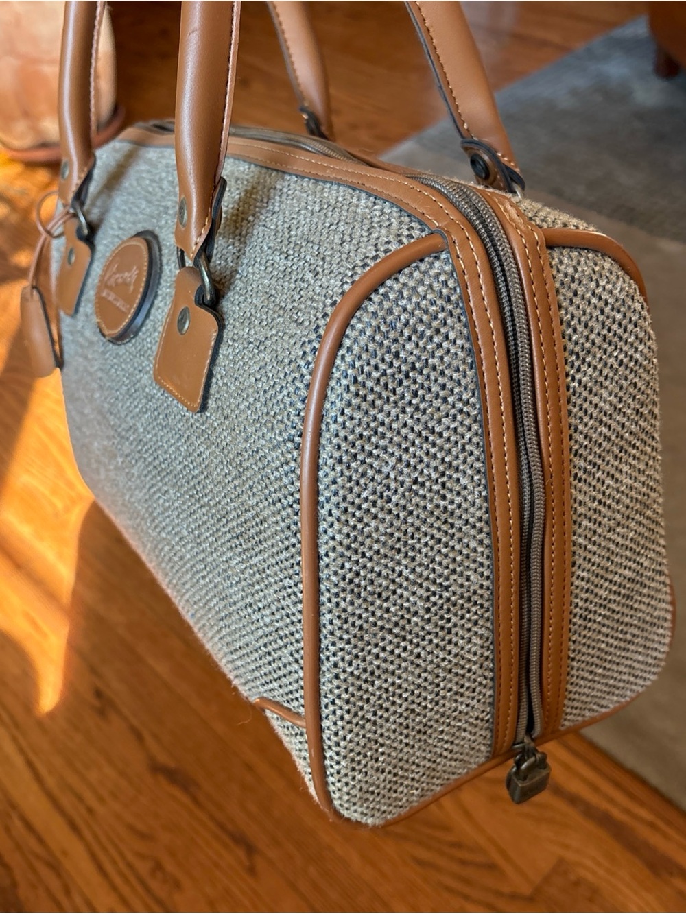 Vintage Ricardo Beverly Hills Tweed & Leather Weekender bag quiet luxury - Picture 8 of 9